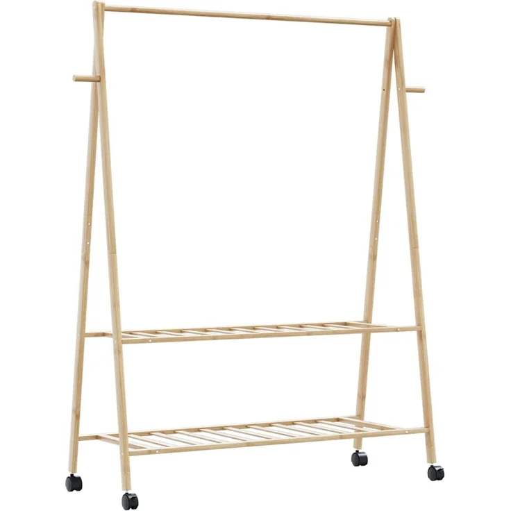 vidaXL Kleiderständer mit Ablagen und Rollen 132x45,5x155,5 cm Bambus 4008911 – Bild 1