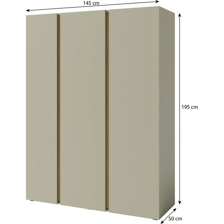 Beautysofa Kleiderschrank LICO 3-türig mit 8 Regalböden, 2 Kleiderstangen (wählbar in Sandbeige oder Eukalyptus) Breite: 145 cm – Bild 1