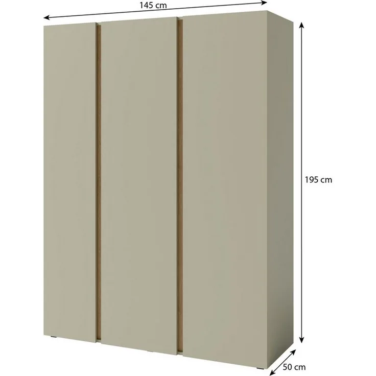 Beautysofa Kleiderschrank LICO 3-türig mit 8 Regalböden, 2 Kleiderstangen (wählbar in Sandbeige oder Eukalyptus) Breite: 145 cm