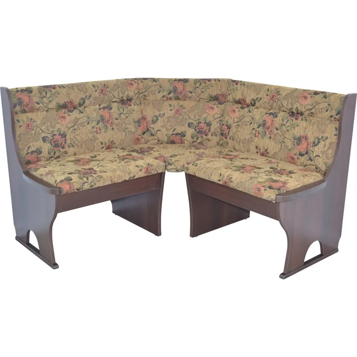Truheneckbank "Anja 1NB" 125x125 cm, Holzdekor Nussbaum, Stoff braun mit Blumendessin