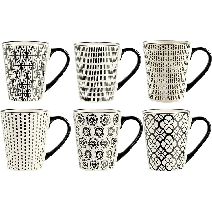 H+H H & H Vhera Set 6 Tasse Mug, Tellern, weiß,schwarz, 350 ml