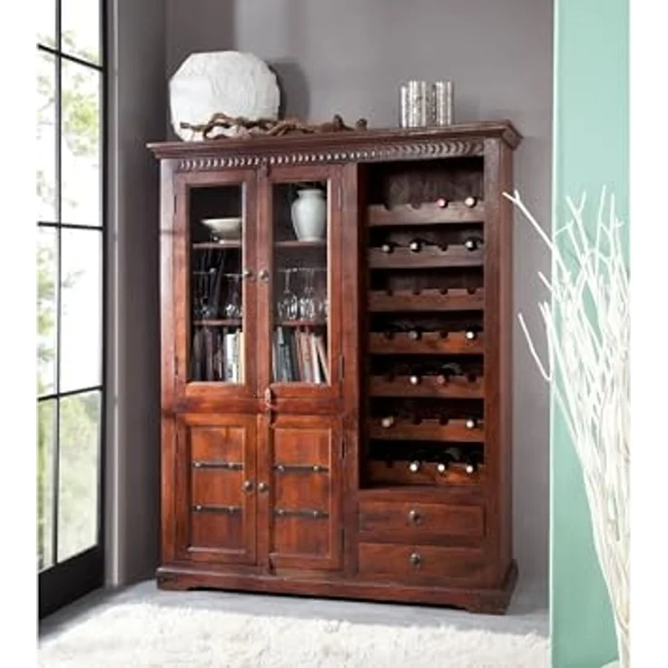 Weinschrank Akazie 144x47x180 nougat lackiert OXFORD #519 – Bild 7