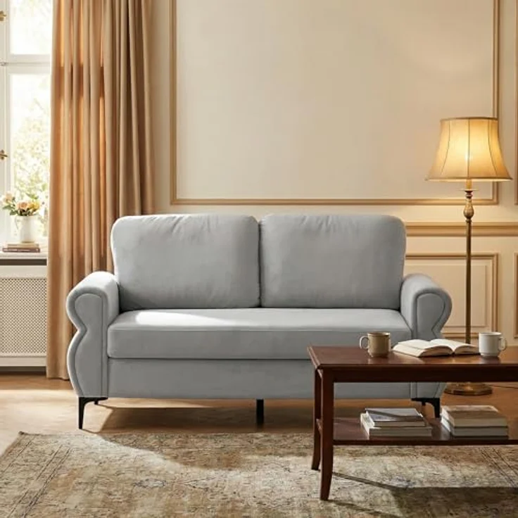 Ball & Cast Kleine Couch, Mini Sofa mit Federkern für Wohnzimmer, Schlafzimmer, Wohnung & Büro, Hellgrau – Bild 4