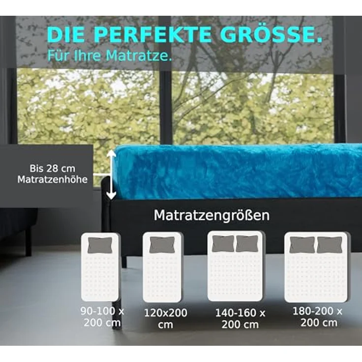 MALIKA® Premium warme Spannbettlaken Cashmere-Touch Bettlaken Jersey Fleece Spannbetttuch Laken, Farbe:Petrol, Größe:120x200 cm – Bild 7