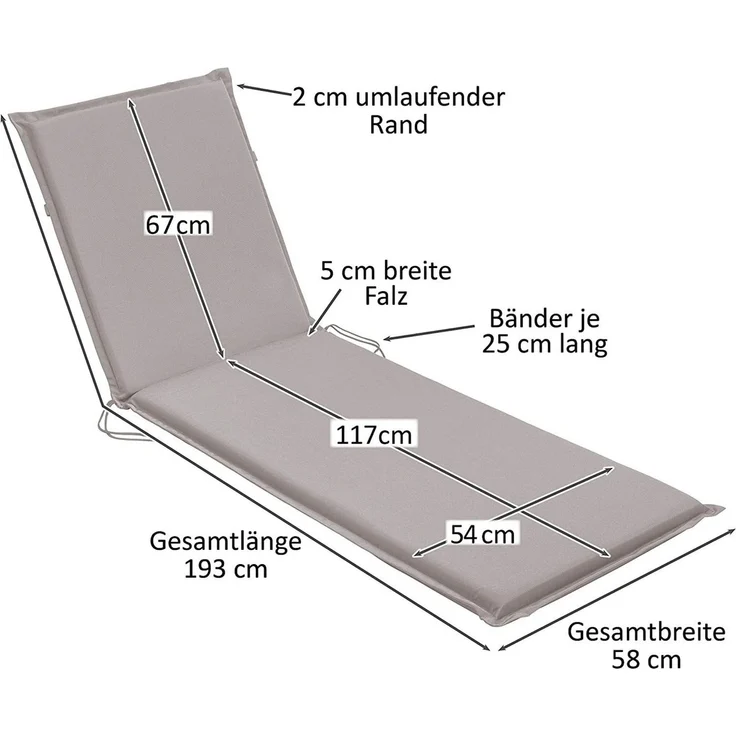 sleepling Liegenauflage Polster Sonnenliege, Strandliege, Komfortschaum, Eckbänder und Einstellband, waschbar, Made in EU – Bild 4