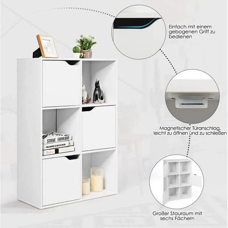 KOMFOTTEU Bücherregal Bücherschrank mit 6 Fächern, mit 3 Türen, 60x29x90cm – Bild 4