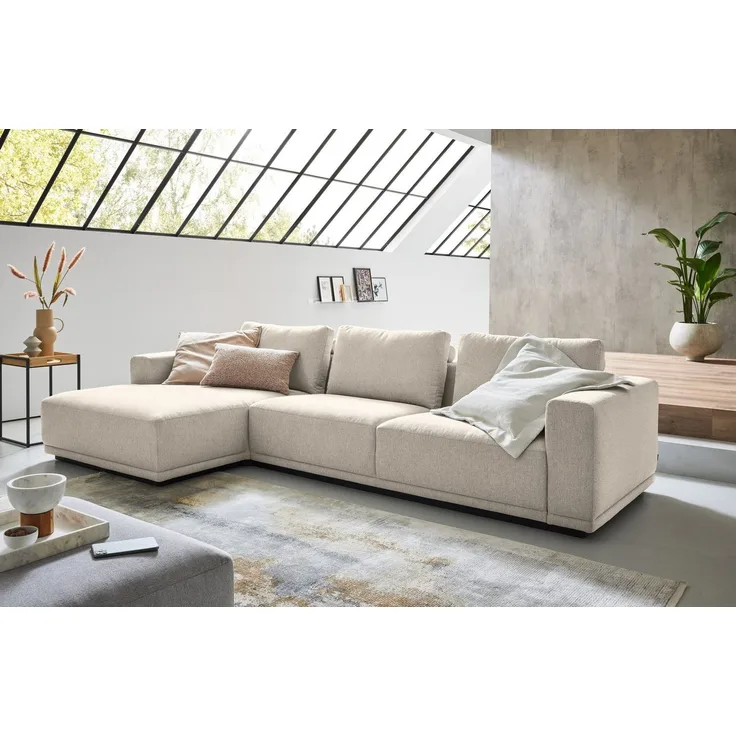 Musterring Ecksofa JustB! PM200, Holzrahmen in schwarz, wahlw. Sitzvorzug, Breite 316cm, Anreihsofa rechts & Longchair links, mit Armlehnen, inkl. Rückenkissen