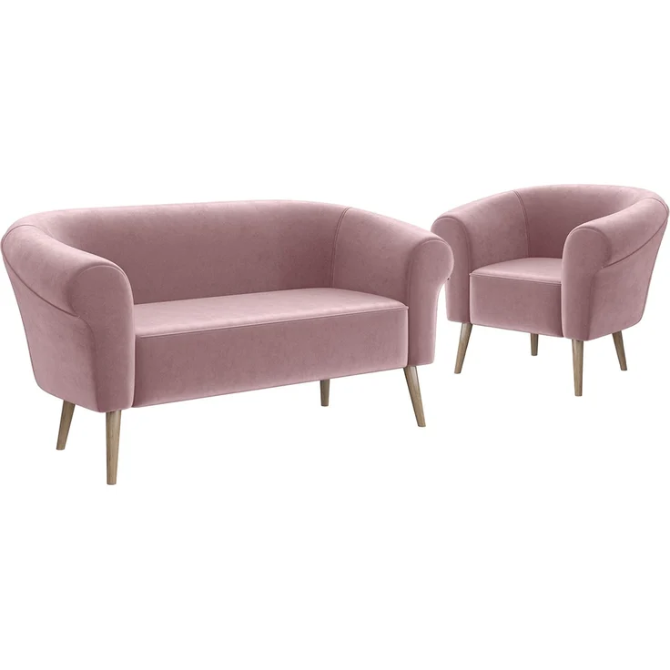 MEBLINI Sofa-Set EMILIA 2+1 - Rosa Samt - für Wohnzimmer - Mini Lounge für drei Personen - Küchensofa - Sofa Klein - Sitzgarnitur - Polstergarnitur - Sofagarnituren – Bild 1