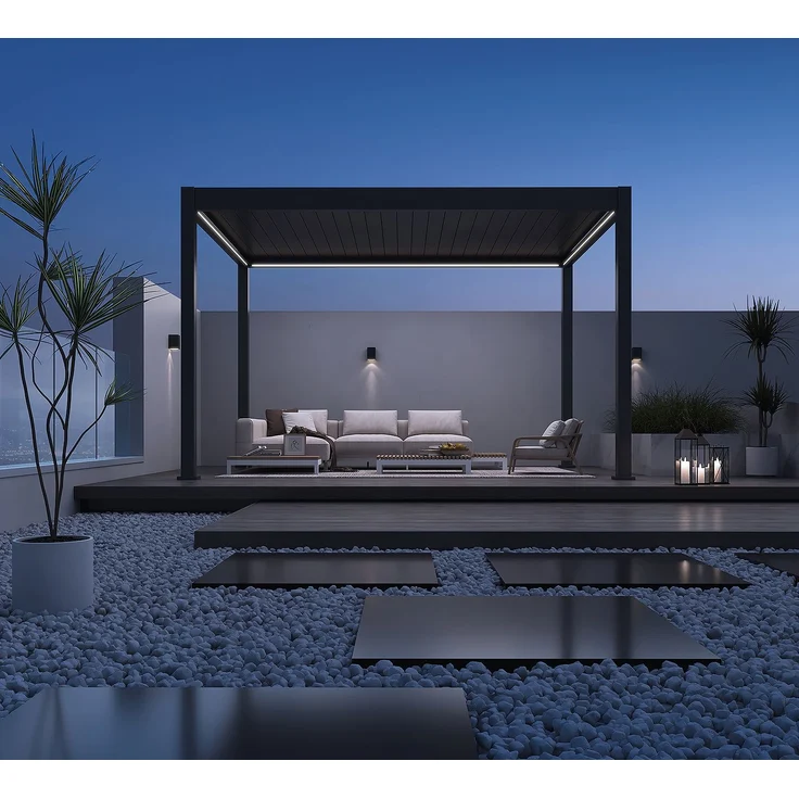 Weide E-Deluxe | elektrische Pergola mit LED | Voll Aluminium | 3 x 4 M | motorisiertes Lamellendach anthrazit – Bild 2