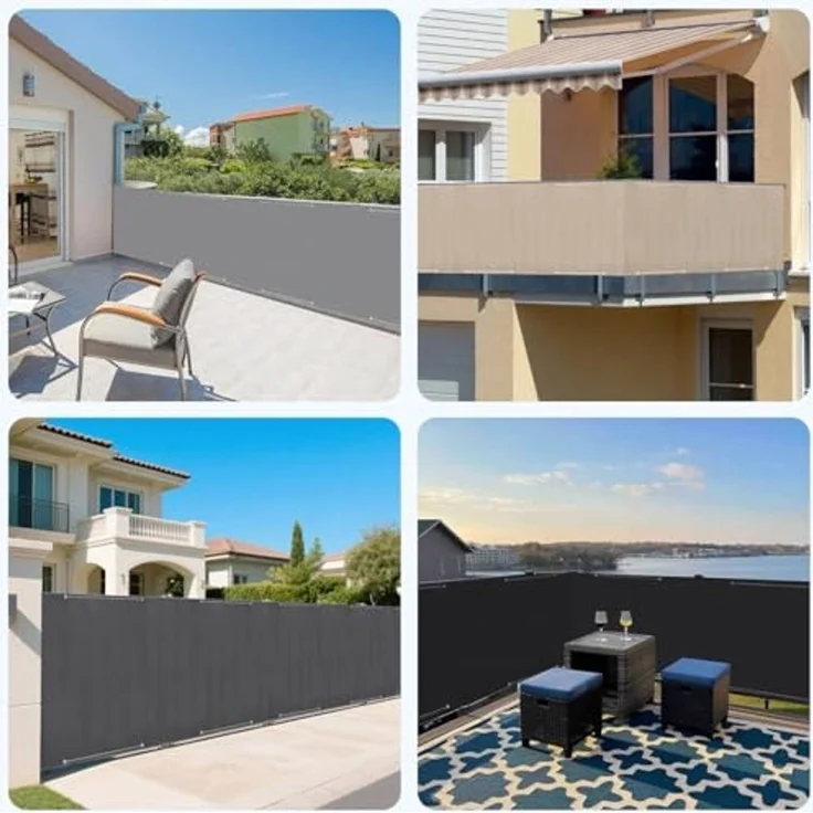 Sekey Balkon Sichtschutz Balkonabdeckung Balkonverkleidung blickdichte Wind- und UV-Schutz, 100% Privatsphäre, mit Ösen, Nylon Kabelbinder und Kordel, Hellgrau 1. 2×6m – Bild 7