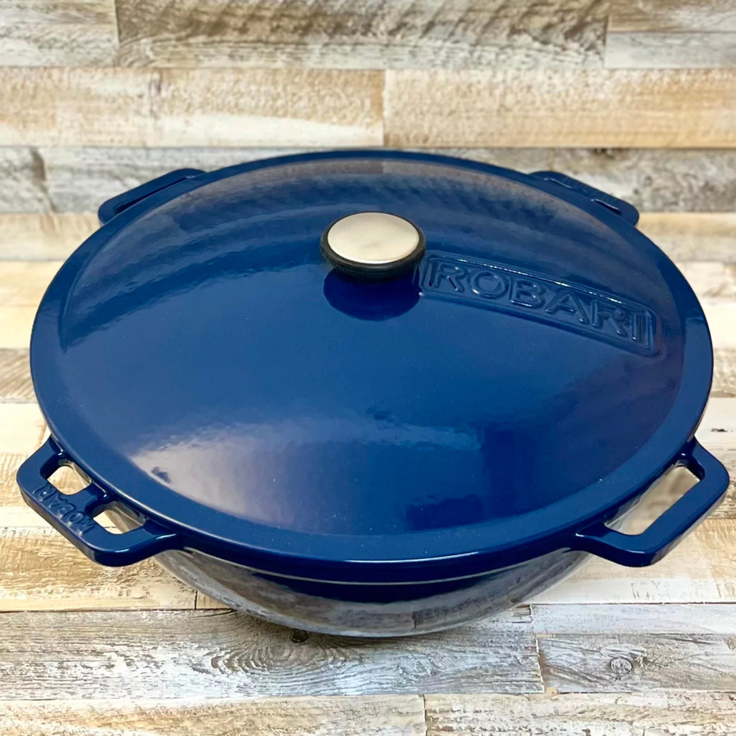Kasan ROBARI Wok ASIA 12 Liter mit Deckel aus Gusseisen emailliert blau – Bild 4