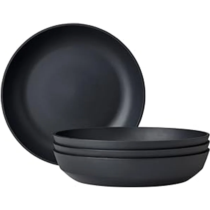 Mepal Silueta Suppenteller, Schwarz, 21 cm Durchmesser, 4er Set, spülmaschinen- und mikrowellengeeignet, Kunststoff – Bild 1