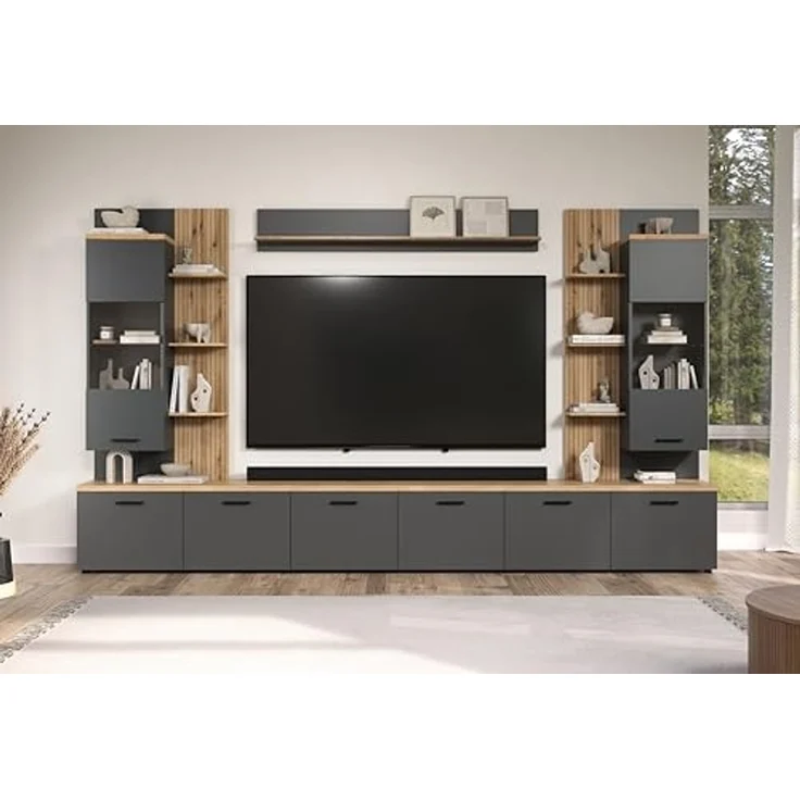 trendteam smart living - Baggio - TV-Schrank - Grau/Eiche - TV-Möbel mit 3 Lowboards - (B x H x T) 360 × 50 × 40 cm - Moderner Stil – Bild 5