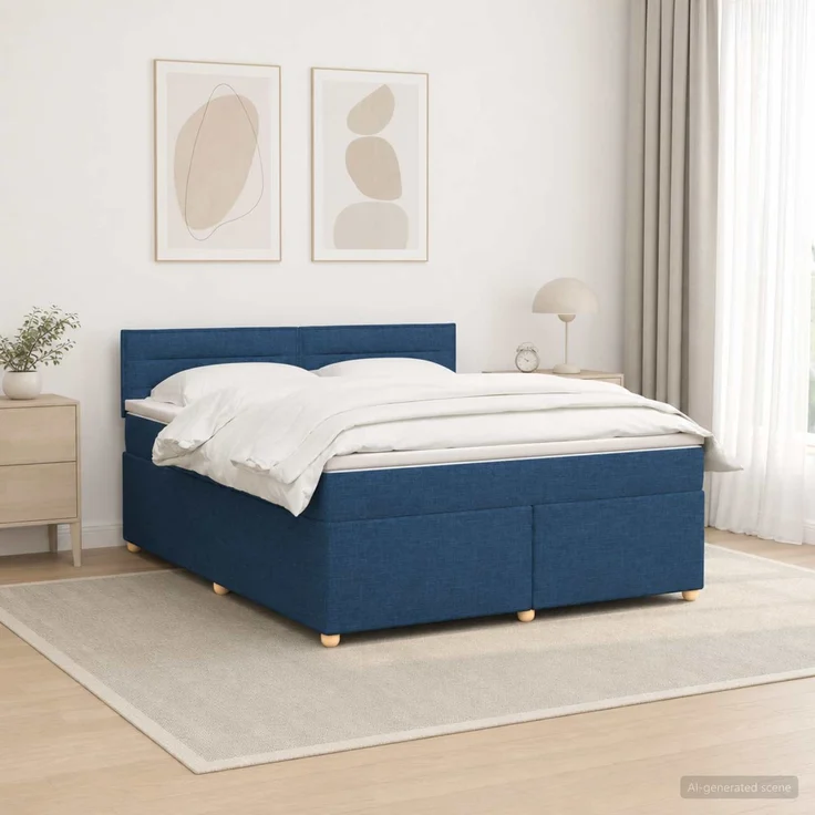 vidaXL Boxspringbett mit Matratze mit Kopfteil Blau 160 x 200 cm Stoff 3452456 – Bild 4