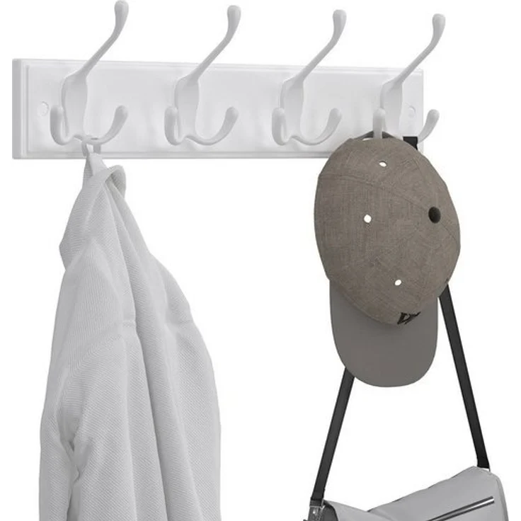 SONGMICS Wandgarderobe, Garderobenleiste, 4 Dreifach-Haken aus Metall, Hakenleiste für Kleidung, Taschen, für Flur Schlafzimmer Wohnzimmer, vormontiert, wolkenweiß LHRDE30WT – Bild 4