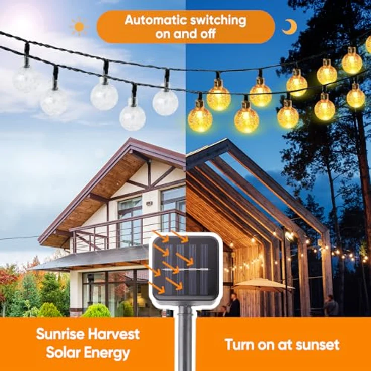 SALCAR Solar Lichterkette Außen, 10m 40 LEDs Kristallkugeln mit 8 Modi, IP44 Wasserdicht, Warmweiß – Bild 3