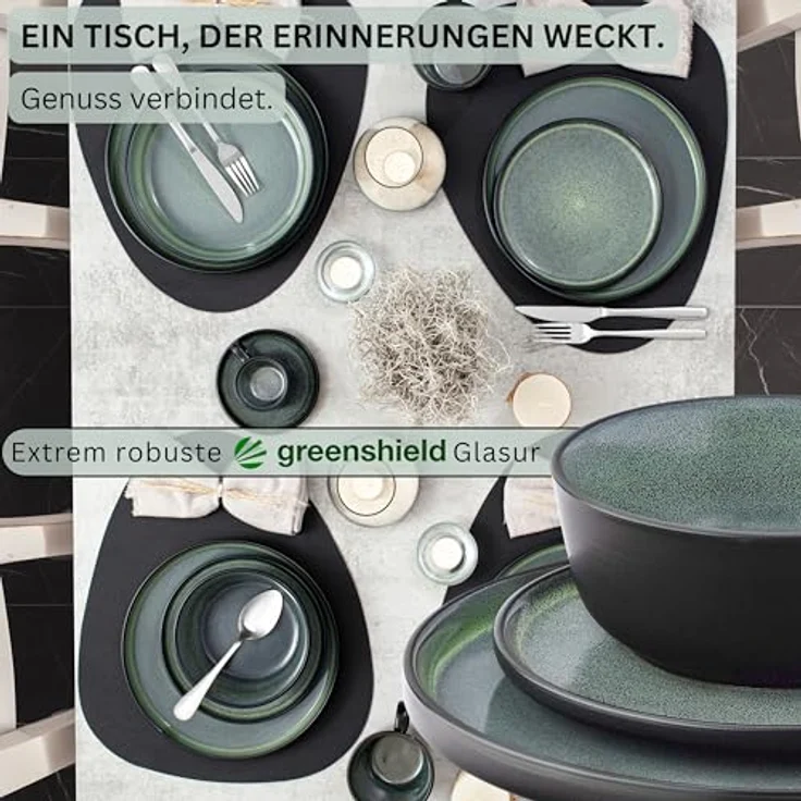 Sänger Malmö Tafelservice, 24-teilig, Steingut, kratzfest, rund, grün, inkl. 6x Speiseteller, 6x Dessertteller, 6x Schalen, 6x Pastaschalen – Bild 3