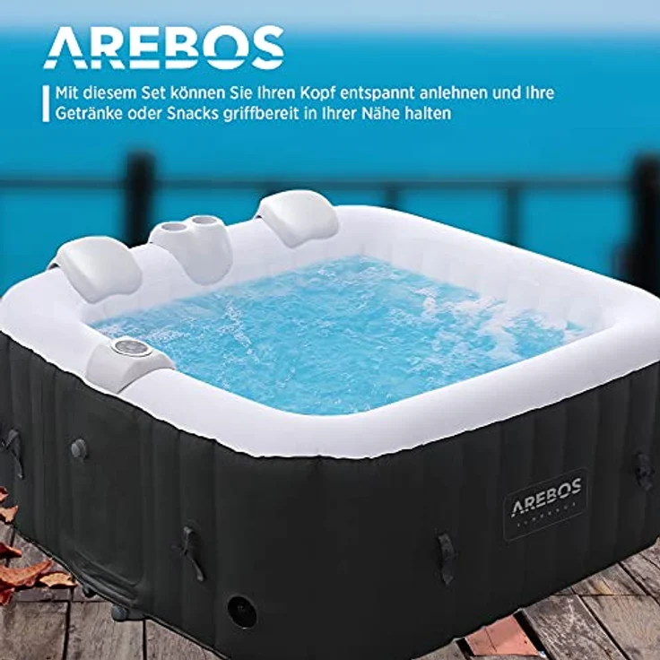AREBOS Komfort-Set 2 Nackenkissen und Getränkehalter für Whirlpool, weiß, 100% wasserdicht, ergonomisch geformt, langlebiger Polyurethan-Schaum – Bild 2
