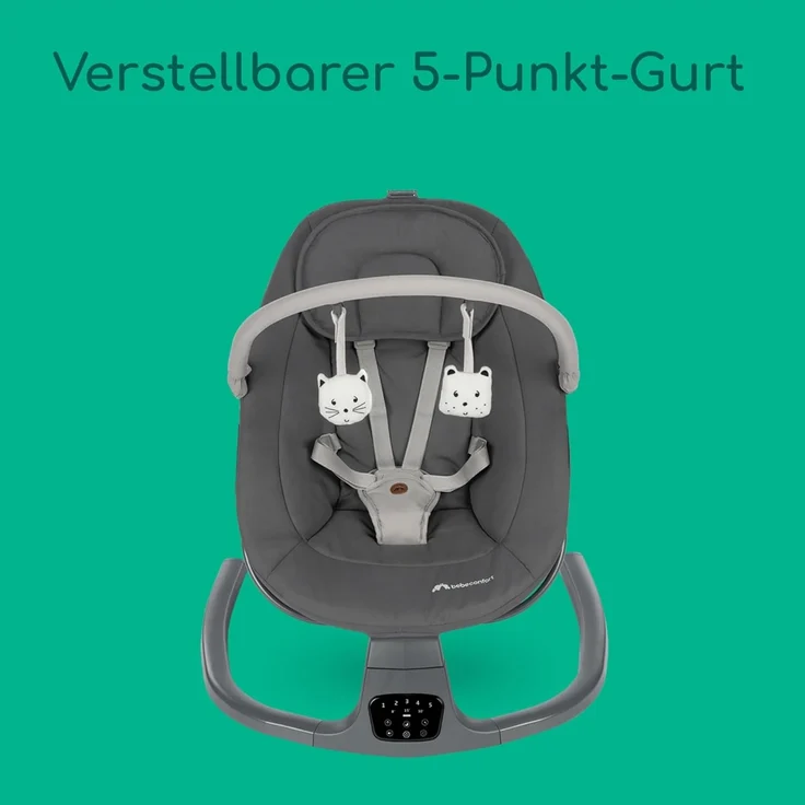 Bebeconfort Jolana, Babywippe elektrisch, 0–6 Mon (9 kg), automatische Bewegungserkennung, 12 beruhigende Lieder, 5 Naturgeräusche, verstellbare Rückenlehne, 2 Liegepositionen, Tinted Graphite – Bild 9