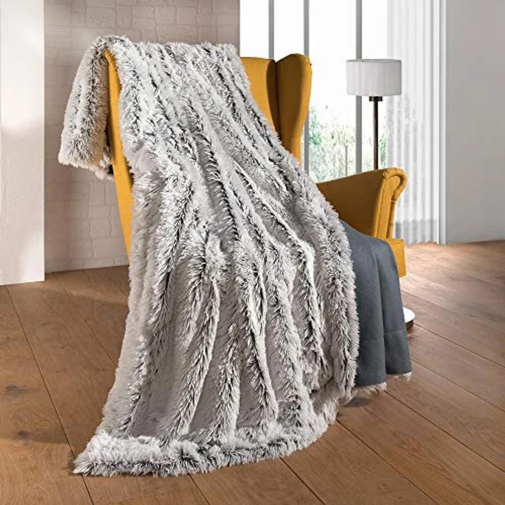 Wohndecke Shetland Kuscheldecke Tagesdecke Fleece Flausch 150x200 cm creme/grau, CelinaTex, bügelfreiflauschigwarmweichWohnraumdekorationwaschbareffektvoll – Bild 4