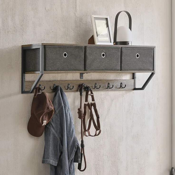 SoBuy FHK26-N Wandgarderobe, MDF, PVC-Furnier, Dunkelgrau, 100 x 30 x 31 cm – Bild 4