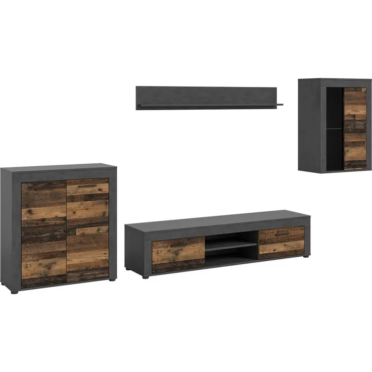 OTTO home Wohnwand AOSTA, Breite 330cm, 4-teilige Wohn-Kombination, (4-St, bestehend aus: Highboard, Lowboard, Wandboard & Vitrine), Wohnwand, Kombination, Anbauwand, Möbel Set, Schrankwand, Möbel Kombi