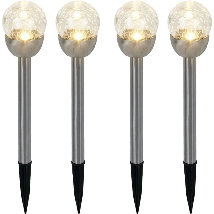 LED Außenleuchte, Solarleuchte, Edelstahl, Silber, 4er Set, H 24,5 cm