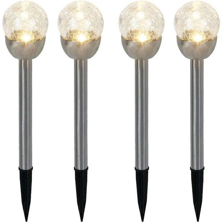 LED Außenleuchte, Solarleuchte, Edelstahl, Silber, 4er Set, H 24,5 cm – Bild 1