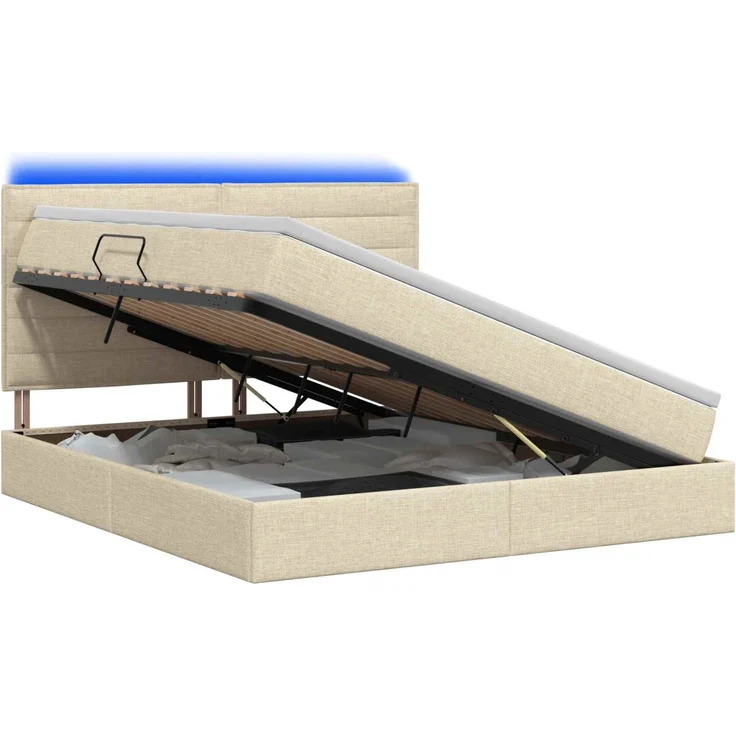 vidaXL LED-Speicherbett mit Matratze Creme 160 x 200 cm Stoff 3459895 – Bild 2
