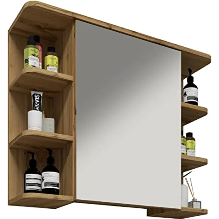 MID.YOU Spiegelschrank Honigeiche, erweiterbar mit 4 Fächern, 80x64x21 cm, für Badezimmer