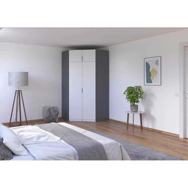 Rauch Möbel Lagoa, Kleiderschrank, Eckschrank, Garderobe für Schlafzimmer, Kinderzimmer, Jugendzimmer 4-türig, Farbe Weiß/Grau metallic, Schwarz, Breite 166 – Bild 2