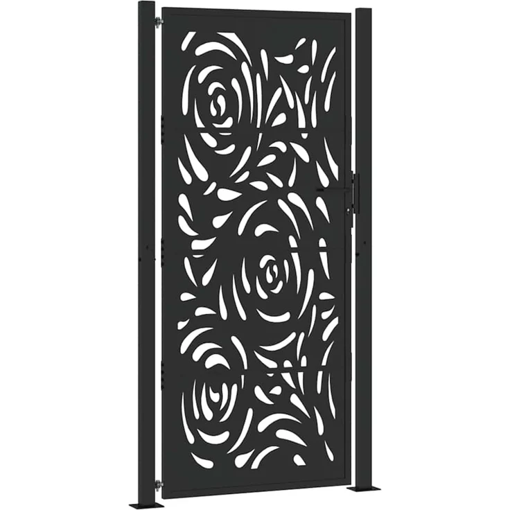 vidaXL Gartentor Schwarz 100x200 cm Stahl Flammendesign 4100993 – Bild 2