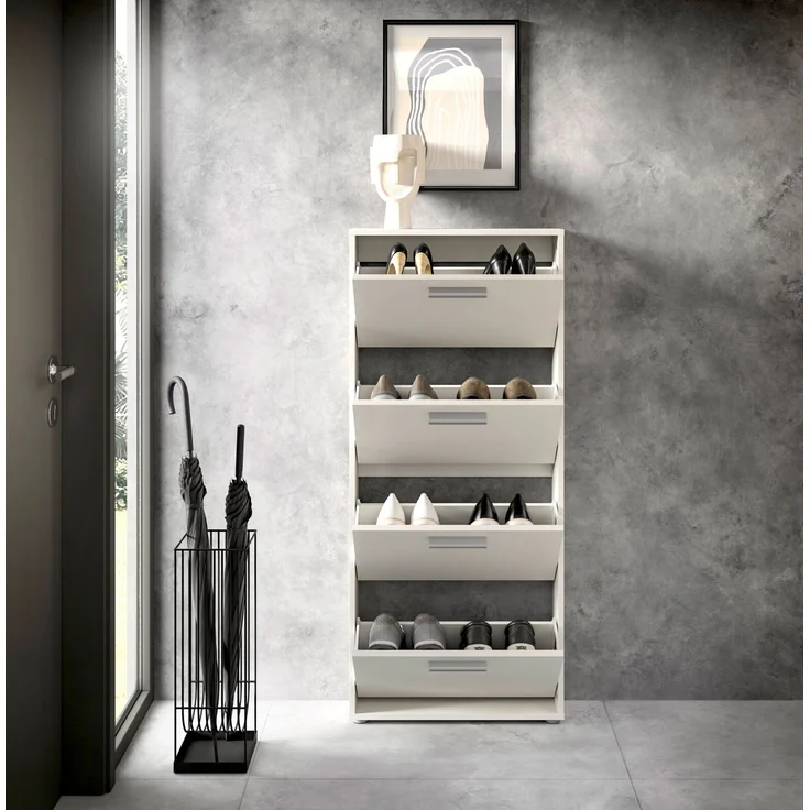 Carryhome 'SAM' Schuhkipper mit 4 Klappen, Holznachbildung weiß, 59 x 136 x 17 cm, Platz für 12 Paar Schuhe – Bild 6