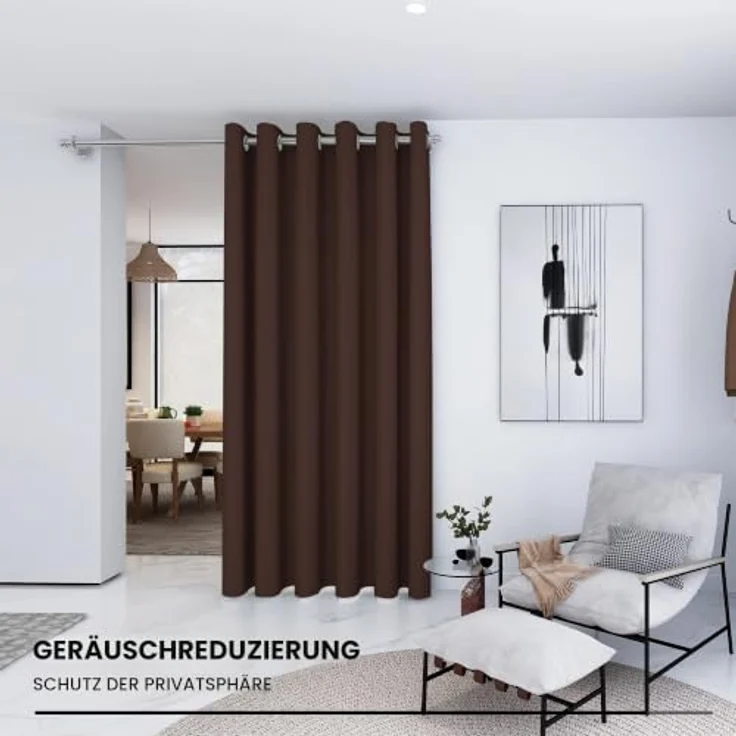 Deconovo Abdunklungsvorhang Blickdichte Vorhänge Thermogardine Dunkelbraun | 1 Stück, H290 x B200 cm, Ösenschal, Abdunkelnd, Kälteschutz und Hitzeschutz, Vorhang für Schlafzimmer, Sichtschutz, UV-Schutz – Bild 5