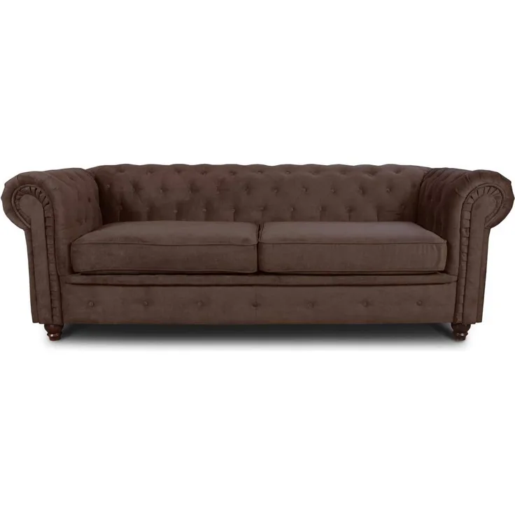 Sofa Chesterfield Asti 3-Sitzer, Couch 3-er, Glamour Design, Couchgarnitur, Sofagarnitur, Holzfüße, Polstersofa - Wohnzimmer (Braun (Capri 45))