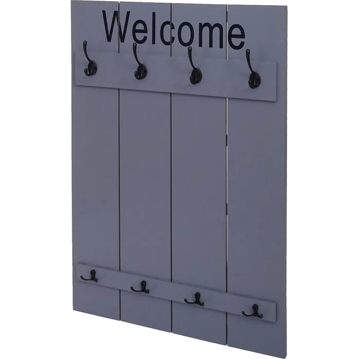 MCW Wandgarderobe Shabby-Look, Grau-Blau, Holz, 8 Haken, 60x90x8 cm