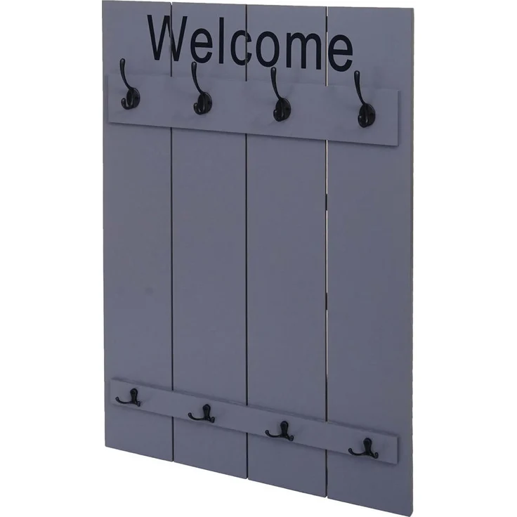 MCW Wandgarderobe Shabby-Look, Grau-Blau, Holz, 8 Haken, 60x90x8 cm