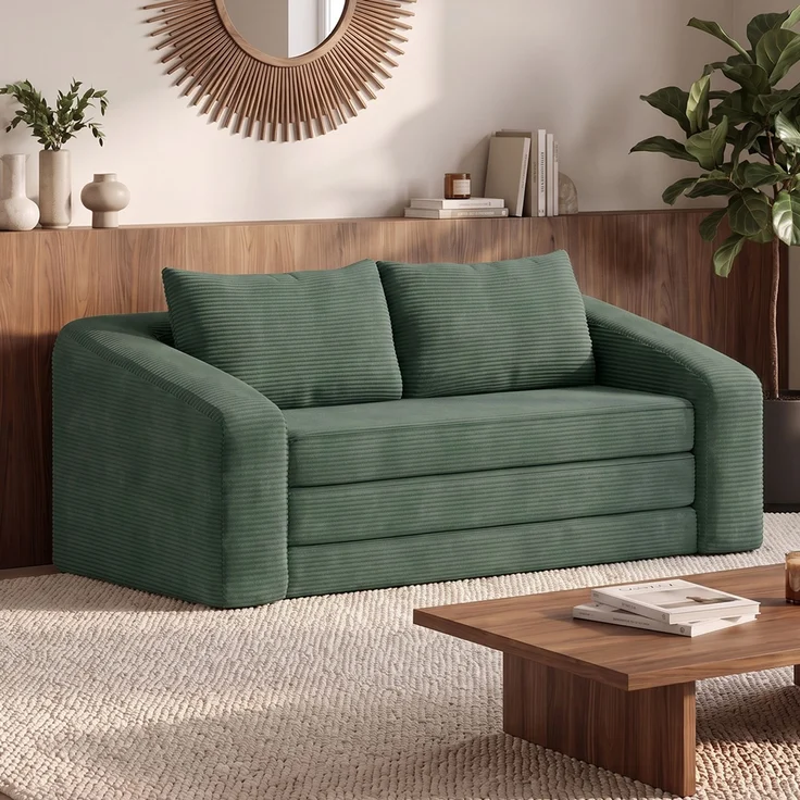 skølm 'Fjäll' Schlafsofa 2 Sitzer mit 2 Kissen, dunkelgrün, Cordsofa ausklappbar, mit Liegefunktion, vakuumverpackt ohne Aufbau – Bild 6