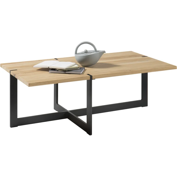 Couchtisch >Tiago< in Eiche, schwarz, Eiche massiv, Metall - 110x40x60cm (BxHxT) – Bild 1