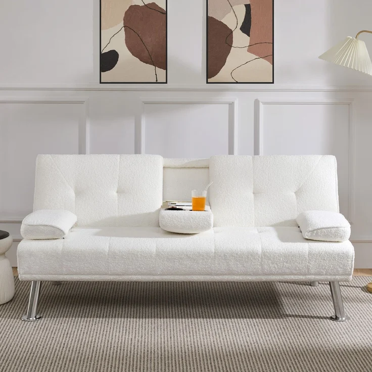 Yaheetech Schlafsofa für max. 3 Personen Gästebett Couch Sofa mit Schlaffunktion Tagesbett Bettsofa Schlafcouch Sofabett Polstersofa bis 350 kg belastbar Elfenbeinen – Bild 1