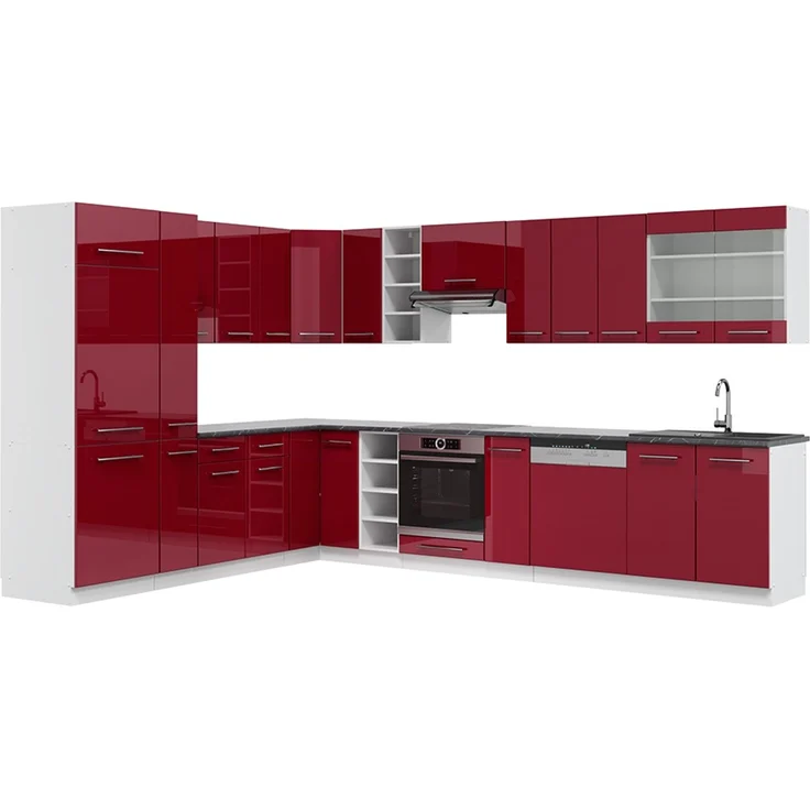 Eckküche Fame-Line Bordeaux Hochglanz/Weiß 347 x 257 cm ohne Arbeitsplatte Vicco – Bild 1