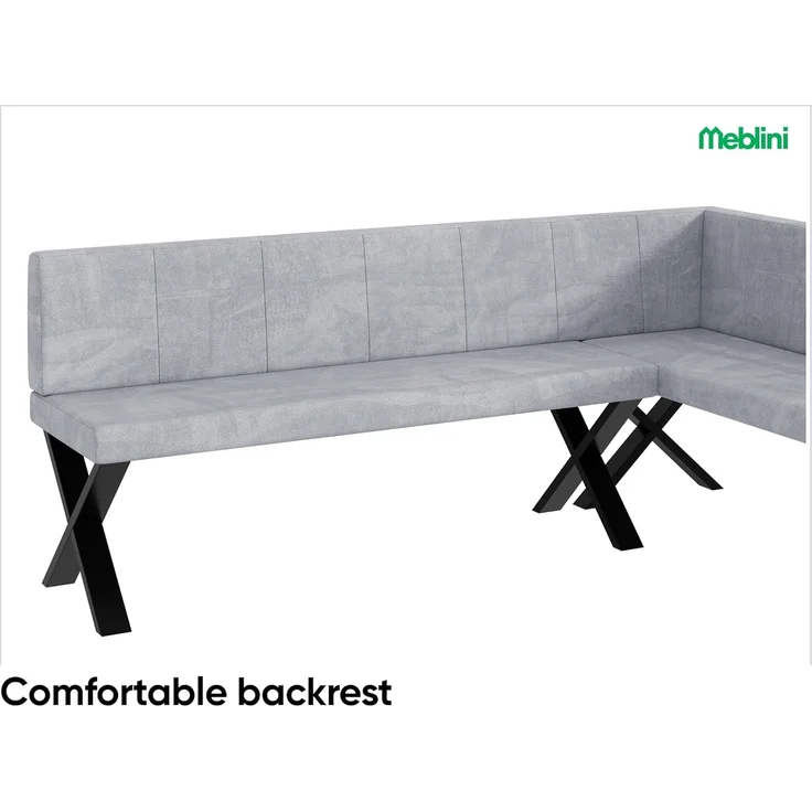 MEBLINI Eckbank für Esszimmer mit ausziehbarem Tisch - Küchenbank - Essecke - Sitzecke Küche - PETER - X-Beine 142x196x87cm Rechts - Hellgrau Samt/B Schwarz Hochgl. – Bild 6