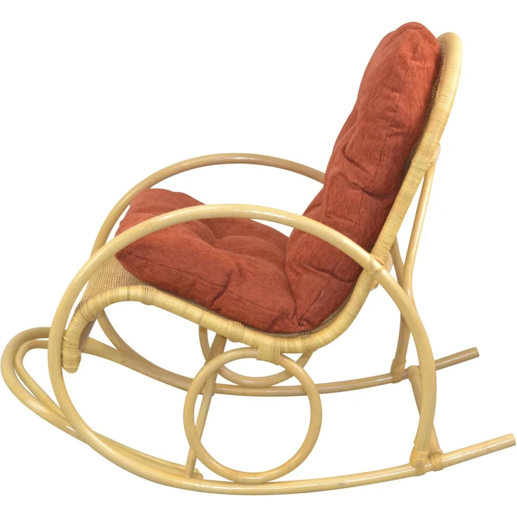 Schaukelstuhl aus Rattan handgefertigt, beige, Kissen terra – Bild 2