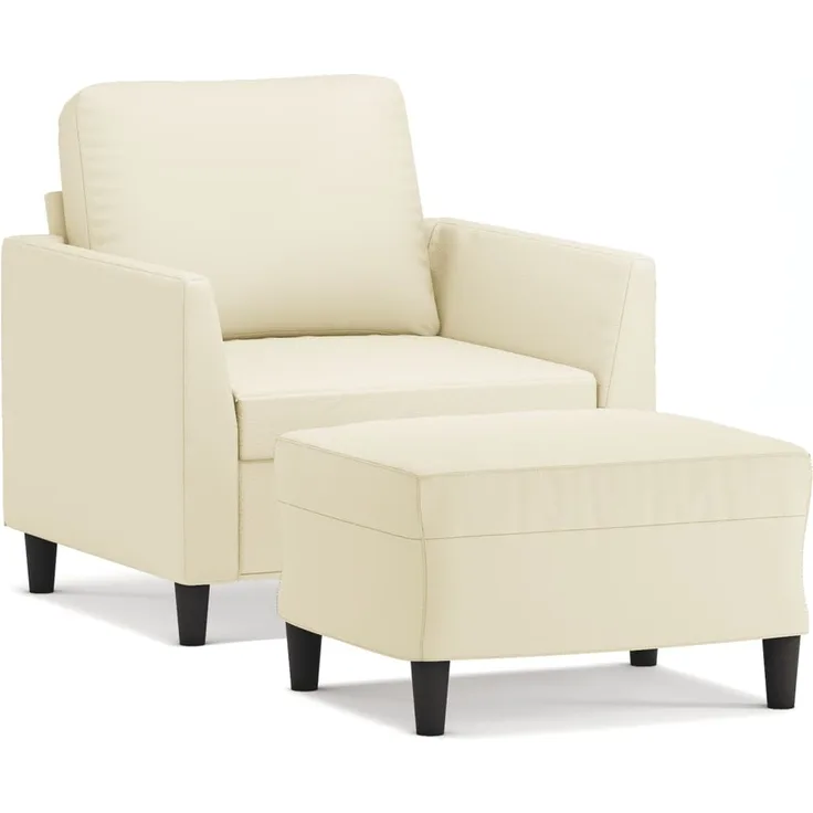 vidaXL Sessel mit Hocker Creme 60 cm Kunstleder 3201118