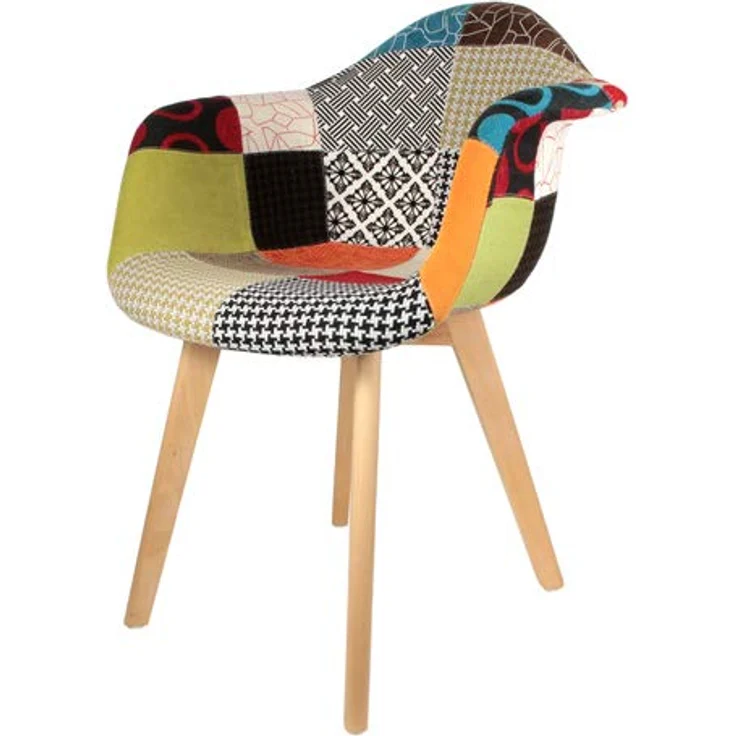 HOME DECO FACTORY The HD3096 Sessel, skandinavisch, Patchwork, Holz + Polyester, Mehrfarbig, 62 x 60,5 x 86 cm, 2 Stück – Bild 7