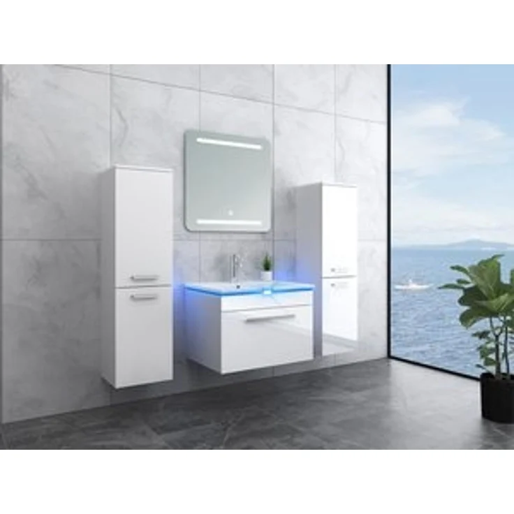 Faizee Möbel Badmöbel-Set Badmöbel set, Weiß komplett 5TLG 90/120 cm, (Komplett-Set, 5-St), LED-Spiegel mit Touch Badmöbel-Set VORMONTIERT Hochglanz lackiert – Bild 6