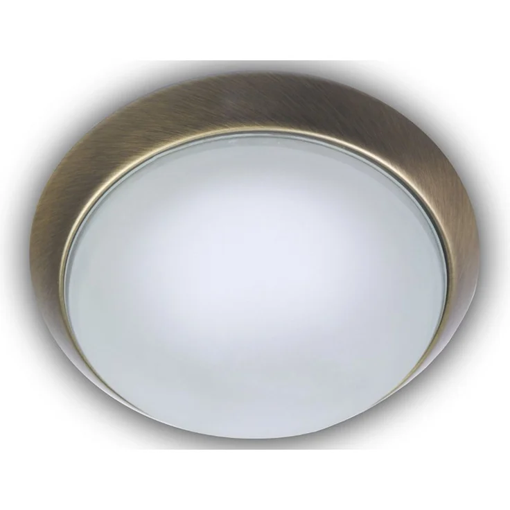 Deckenleuchte, Glas Weiß mit Klarrand, Dekorring Altmessing, Ø 40cm – Bild 1
