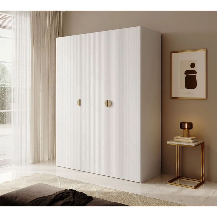 Selsey 'Moonir' Kleiderschrank 3-türig mit langer Kleiderstange und Regalen, weiß 200 x 150 x 57 cm – Bild 3