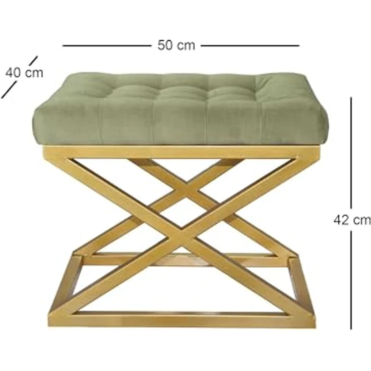 Atelier Del Sofa Stylish Pouffe with Metal Frame, 50 cm Width, 42 cm Height, 40 cm Depth | 100% Polyester Babyface, Elegant Gold & Green Design | Perfect for Modern Living Spaces – Bild 2