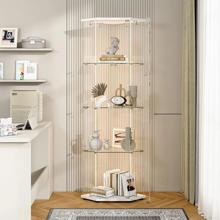Glasvitrine Stehend mit LED 4 Etagen Holz Glas – Bild 7